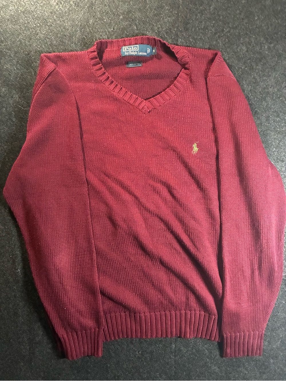 Ralph Lauren Men's V-Neck Sweater in Burgundy with Gold Pony